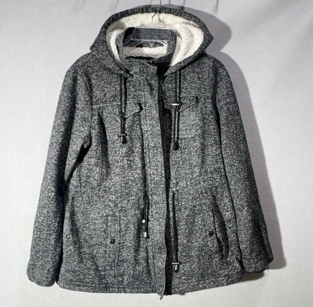 Ashley Outerwear Women's Large Grey Marled Sherpa Lined Toggle Jacket Hood